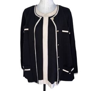 Anne Klein women’s size L-XL Two-piece sweater logo button front cardigan set